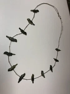 Hand Carved Nephrite Jade, Small Birds And Sterling Silver, Bird Lovers Necklace - Picture 1 of 4