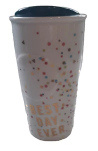 Starbucks “Best Day Ever” 2015 Confetti Tumbler 10 oz. Travel Ceramic Mug w/ Lid - Picture 1 of 8