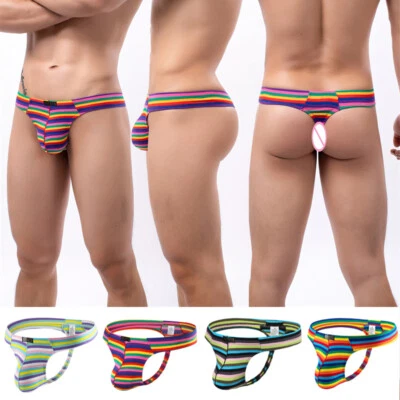 Men's Rainbow Micro Thong T-back Underwear Sexy Male G-string Jockstrap Tangas - Image 1 of 4