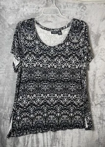 Jones & Com Woman's Black & White Short Sleeve Pullover Top Size 2X - Picture 1 of 6