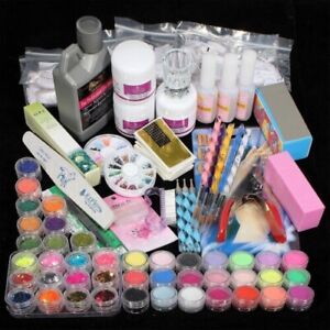 42 Pc Nail Art Set Acrylic Glitter Powder Liquid Brush Clipper Primer File 