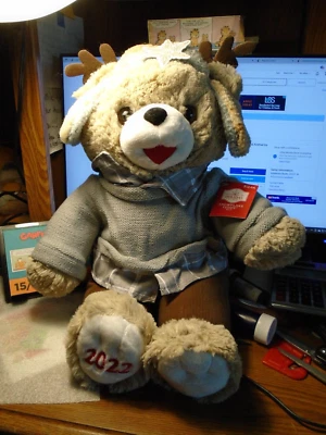 WALMART BEAR 2022 Walmart CHRISTMAS Snowflake TEDDY BEAR Brown Boy w/ Antlers 22 Inches Tall