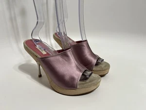 Vtg Prada Pink Satin Platform Mule Heels 38 - Picture 1 of 16