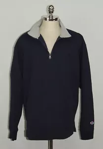 Felpa Champion autentica mezza zip tasca blu navy tinta unita grigio casual XL USATA IN OTTIME CONDIZIONI - Foto 1 di 12