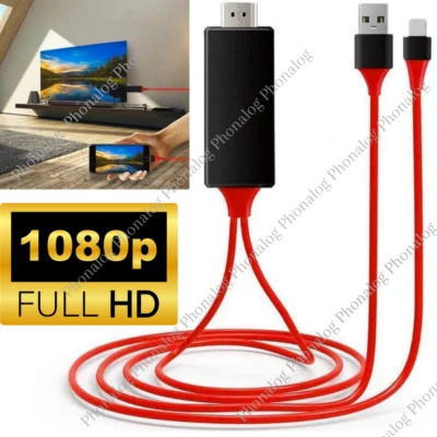 1080P HDMI Mirroring Cable Phone To TV HDTV AV Adapter For iPhone 14 13 12/iPad - Image 1 of 4