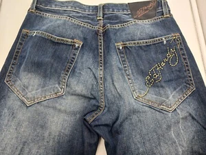 Ed Hardy Jeans Men's 34X34 Relaxed Straight Button Fly Dark Wash Distressed Y2K - Picture 1 of 10