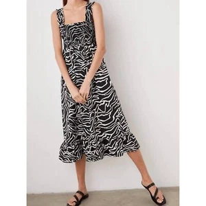 Neu mit Etikett Rails Rumi Midi gesmoktes Kleid Konturlinien schwarz & weiß Medium Zebramuster - Bild 1 von 7