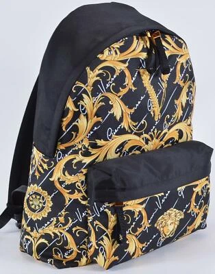 NEW Versace $1,495 Black Gold BAROQUE Medusa Head Backpack Book Bag - Image 1 of 4