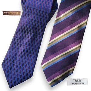 Lot of (2) 100% Silk Purple Necktie Ties - BCBG Attitudes + XMI for Nordstrom - Picture 1 of 12