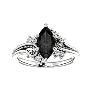 3 Ct Black Diamond Marquise Cluster Engagement Ring 14K White Gold Finish Women - Picture 1 of 7