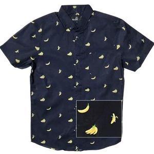 Molokai Surf Shop Cotton Black & Yellow Banana Short Sleeve Button Up Shirt - Imagen 1 de 8