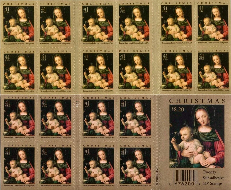 US #4206 MNH Booklet 2007 Christmas Carnation Madonna Bernardino Luini - Image 1 of 1