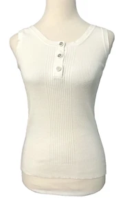 Chanel White Ribbed Tank Top With 3 Mirrored CC Buttons Size 38 - Picture 1 of 10