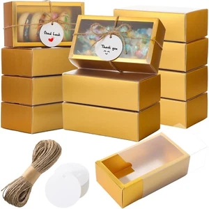 Roowest 50 Sets Kraft Gift Boxes Rectangle Kraft Paper Drawer Box with Window... - Picture 1 of 7
