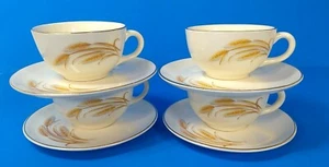 4 Sets Vtg Homer Laughlin GOLDEN WHEAT Cups & Saucers Cream 22K Gold Trim EUC - Picture 1 of 11