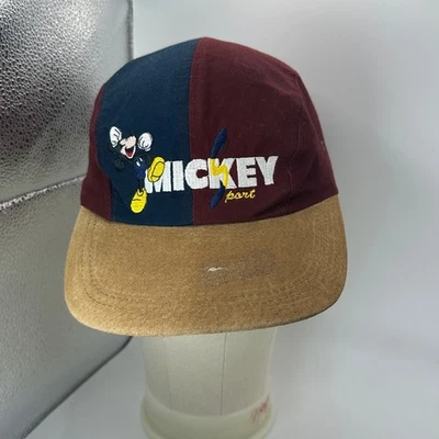 Vintage Disney Mickey Unlimited Sport 90s 4-Panel Corduroy Hat Cap Maroon Blue - Image 1 of 4