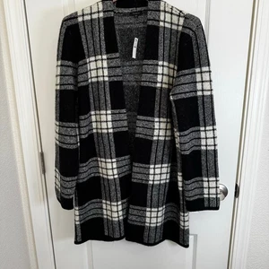 Nuevo con etiquetas Cárdigan Talbots Frente Abierto Bicolor Cuadros Negro Blanco Largo Medio Para Mujer’s L - Imagen 1 de 11