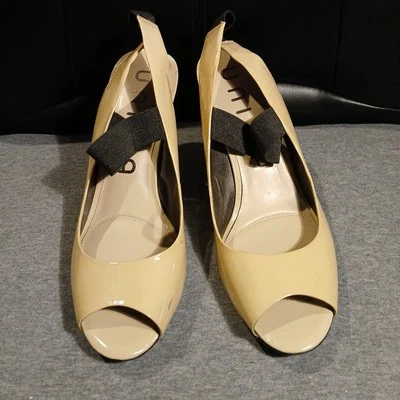 Unisa 10M Nude Tan Slingback Heel Shoes With Black Strap - Image 1 of 4