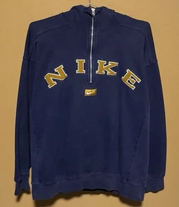 Vintage 90s Nike Spell Out 1/2 Zip Hoodie Sweatshirt Blue - Mens Size Large - Picture 1 of 2