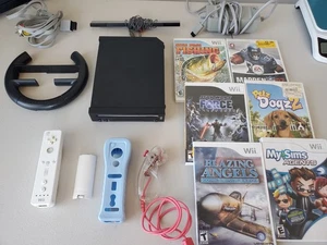 Black Nintendo Wii Console System Bundle w/ 6 Games Nunchuck TESTED!! Sega Bass - Picture 1 of 6