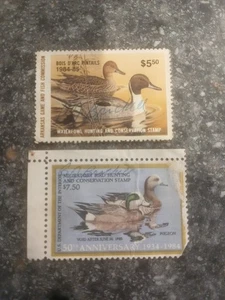 Vintage 2 Briefmarken Wasservögel 1984 signiert - Bild 1 von 2