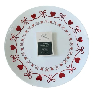 The Farmhouse Red Bow & Heart Border Disposable 10.25" Dinner Plates Set 12 New - Image 1 of 4