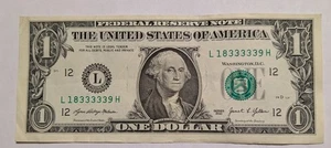 2021 One Dollar Schein - ausgefallene Seriennummer 5 in einer Reihe 3,s - Bild 1 von 2