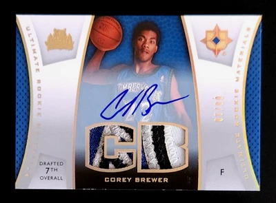 2007-08 Ultimate Collection Corey Brewer Rookie Patch Gold Auto /10 Timberwolves - Image 1 of 2