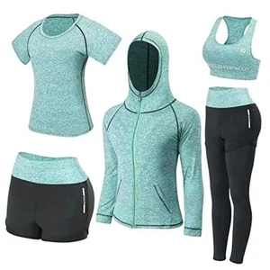 Workout Sets for Women 5 Piece Yoga Exercise Gym Outfits Sport Medium Green - Picture 1 of 5