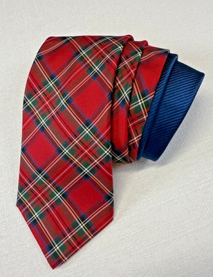 Corbata TOMMY HILFIGER 100% Seda Rojo Tartán Cuadros Doble Estampado 3.25 57 Navidad Foto 1 de 4