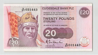 Escocia 20 libras 1990, P-220a, Clydesdale Bank, E/BY 031443, EF original. F8 Foto 1 de 2