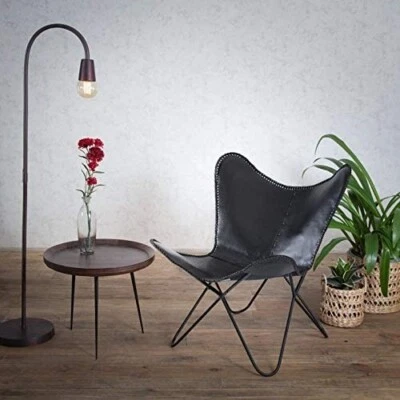 Buffalo Leather Butterfly Chair Black Sleeper Seat Lounge Accent Chair Folding - Image 1 of 4