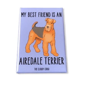 Airedale Terrier Dog Magnet Handmade Best Friend Cartoon Art Gift and Home Decor - Picture 1 of 12