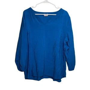 Van Heusen Blouse Women's XL Blue V-Neck 3/4 Sleeve Solid Career Solid Shirt Top - Picture 1 of 13
