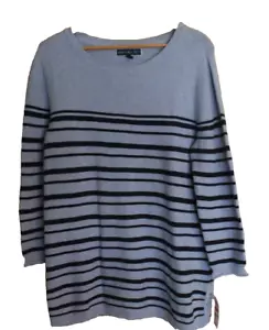 Karen Scott Women's Blue Striped Cotton Side Lace Up Pullover Sweater - S NWT - Picture 1 of 3
