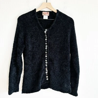 De Colección April Cornell Suéter Mujer S Negro Mono Polar Boucle Botón Cárdigan Foto 1 de 4