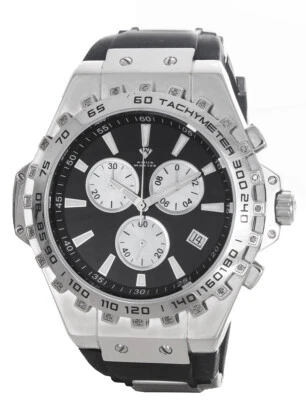 Reloj de cuarzo de silicona con esfera cronógrafo negra Aqua Master para hombre W#337 Foto 1 de 2