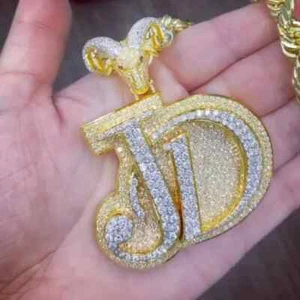 3CT Simulated Diamond Customize "JD" Name Layered Pendant 925 Sterling Silver - Picture 1 of 4