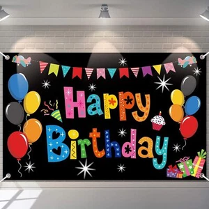 Colorful Happy Birthday Banner Party Decorations Rainbow Backdrop Large Yard ... - Picture 1 of 7
