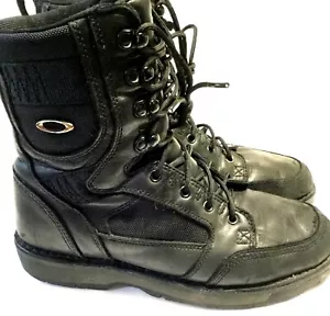 MEN'S OAKLEY GATLING BLACK LEATHER TACTICAL BOOTS Sz 10.5 Military w/ Gold Icons - Imagen 1 de 8