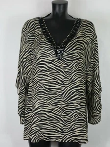 Michael Kors Silk Zebra Jeweled VNeck Blouse Women Asymmetrical Sleeve Sz M - Bild 1 von 8