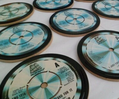 STEVIE WONDER DRINKS COASTERS Motown Vinyl Records UPCYCLED Hit Singles Songs . - Image 1 of 4
