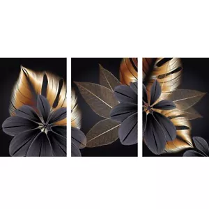 Gold Black Plant Leaf Canvas Poster Picture Print Abstract Home Wall Decoration - Picture 1 of 16
