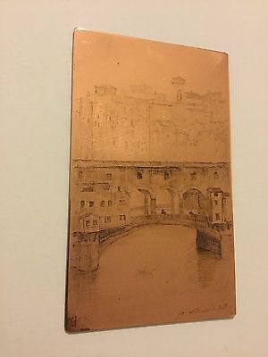 Antica Incisione Su Lastra Di Rame Matrice Per Stampe - Ponte Vecchio Firenze • 50€