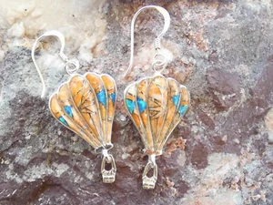  Heißluftballon Sterlingsilber stachelige Auster Opal Stein Inlay Paar Ohrringe  - Bild 1 von 9