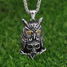Mens Womens Luck Bird Owl Pendant Necklace For Men Silver Stainless Steel Gift