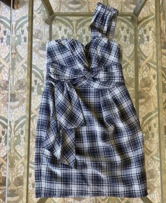 Nanette Lepore Espionage Dress Size 2 Coquette Plaid Grey Y2K Vintage New $348 - Image 1 of 4