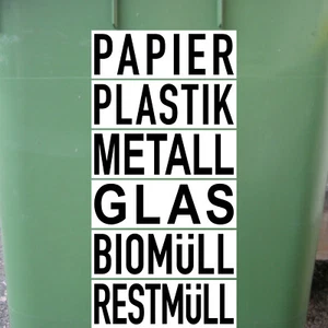 Set 6 Aufkleber 20cm Papier Plastik Metall Glas Bio Rest Müll Abfall Trennung - Bild 1 von 8