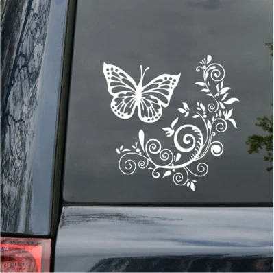 Calcomanía Adhesiva Flor Mariposa Gráficos Borde Exterior Para Puerta Coche Carrocería Lado Foto 1 de 4