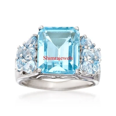Natürlich Blau Topas Edelstein Mit 18K Weiß Vergoldet Silber Damen Ring #129 - Bild 1 von 4